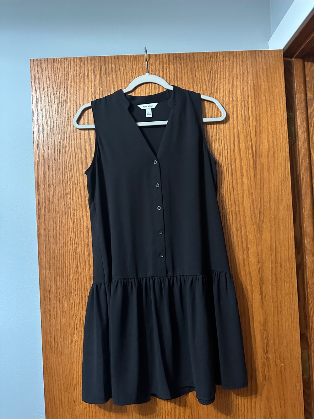 Nine West Black Sleeveless Button-Front Drop-Waist Dress